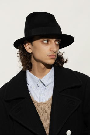 Fedora hat in Papier with mens logo tape Ann Demeulemeester